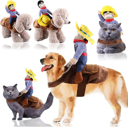 Halloween Cowboy Dog Cat Costume Clothes Novelty Funny Pets Party Cosplay Apparel Dog Riders Clothing